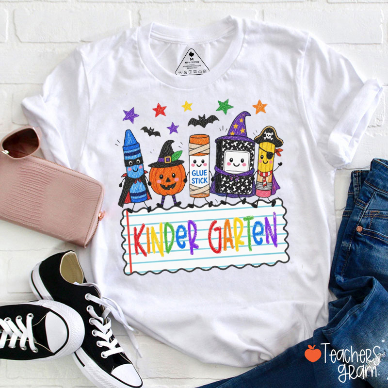Personalized Halloween School Supply Character Grade Teacher T‑Shirt