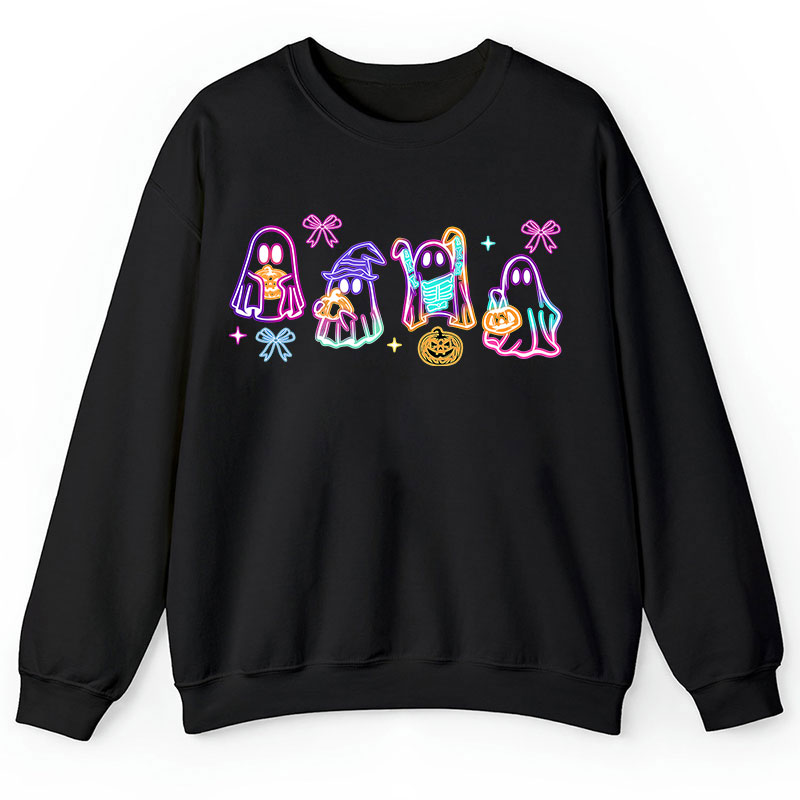 Colorful Neon Ghost Pumpkin Teacher Sweatshirt