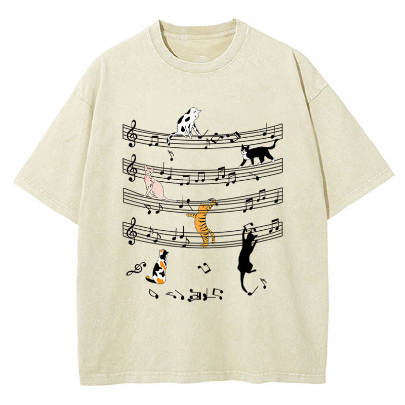 Cats And Music Teacher Washed T-Shirt