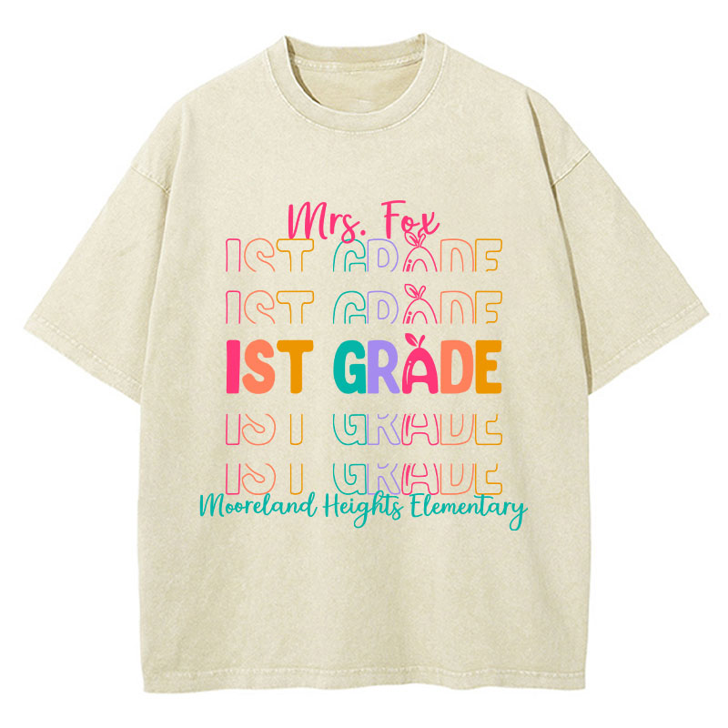 Personalized Colorful Apple Teacher Washed T-Shirt