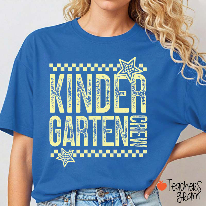 Personalized Grade Distressed Checkered Star Teacher T-Shirt