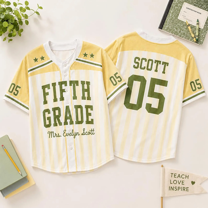 Personalized Grade And Name Vertical Stripe Star Number Teacher Baseball Jersey