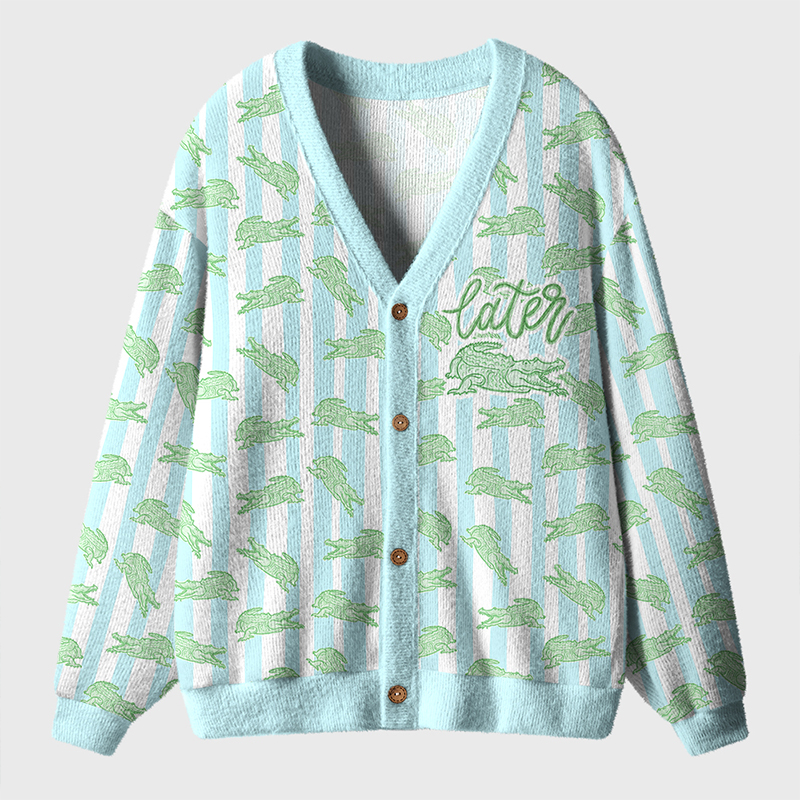 Pink Striped Later Gator Teacher Ugly Cardigan Sweaters