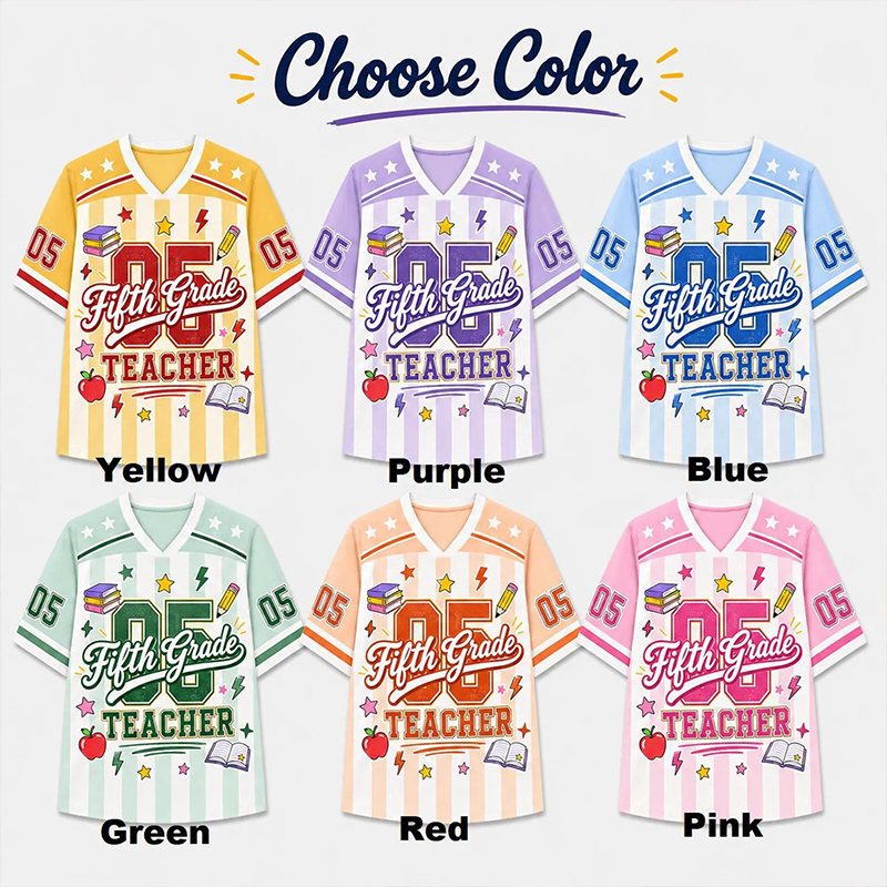 Personalized Grade Name Pastel Stripe Teacher Mesh Jersey