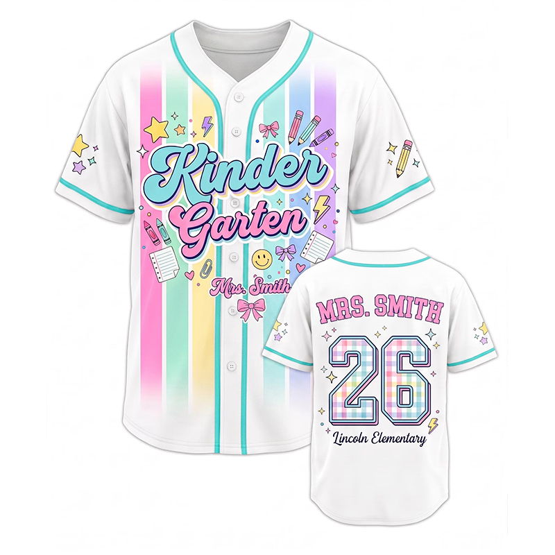 Personalized Grade And Name Colorful Stripes Teacher Baseball Jersey