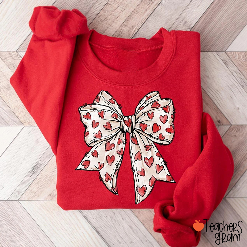Coquette Heart Bow Valentine's Day Teacher Sweatshirt