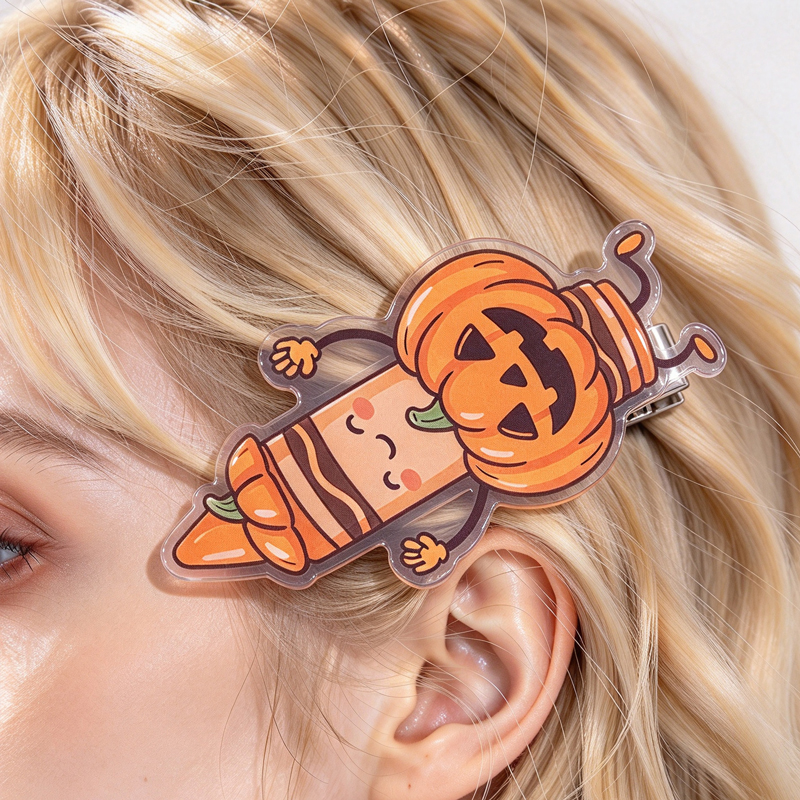 Halloween Pumpkin Crayon Teacher Acrylic Duckbill Hair Clips