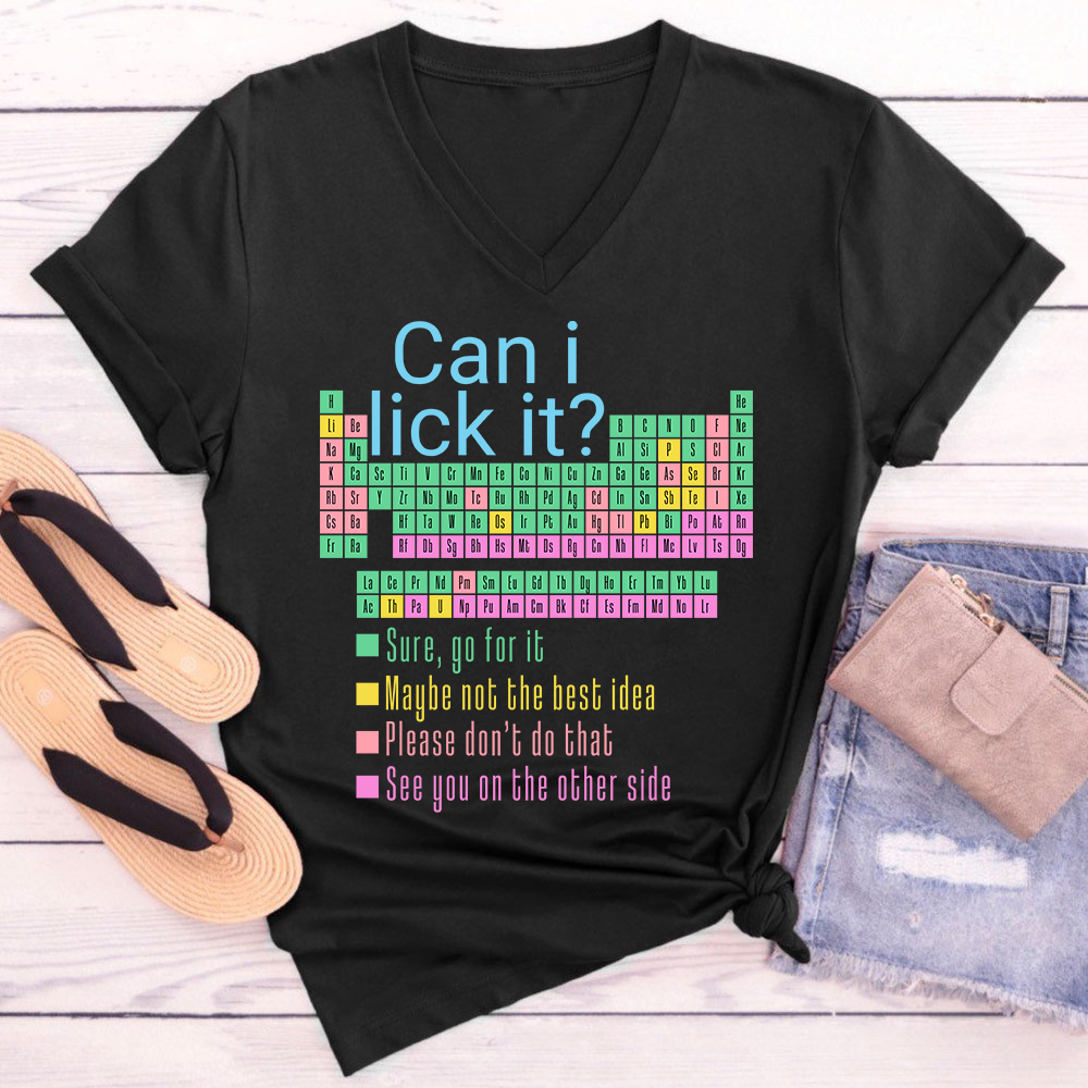 Can I Lick It Funny Science Teacher Female V-Neck T-Shirt