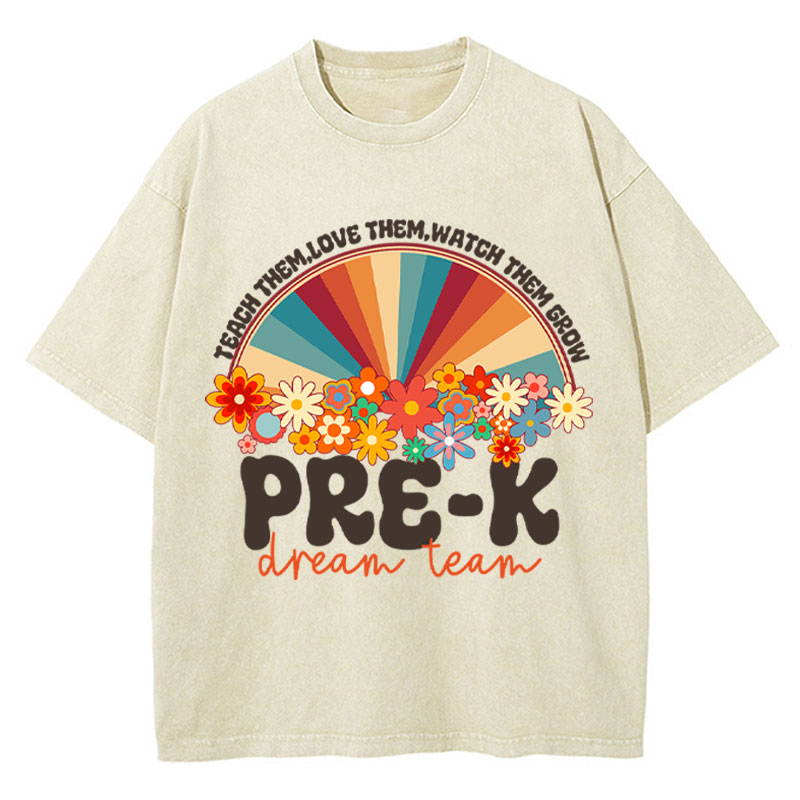 Personalized Teach Love Watch Them Grow Teacher Washed T-Shirt