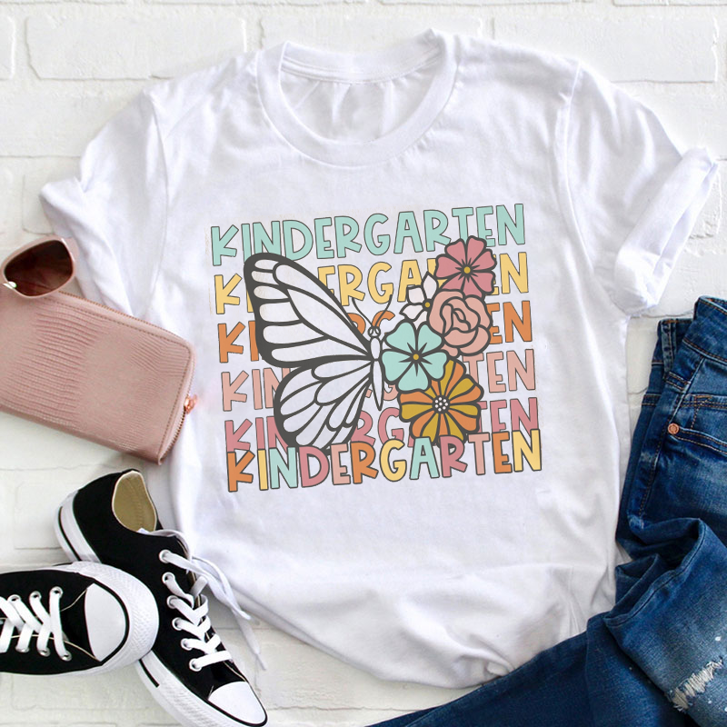 Personalized Grade Butterfly Flower Teacher T-Shirt