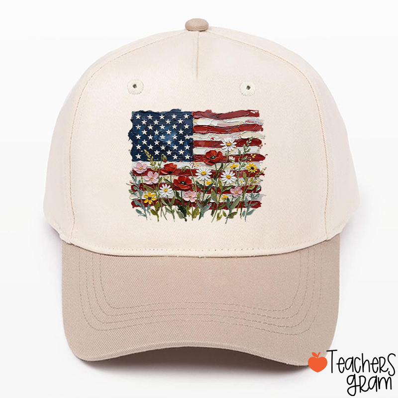 American Flag Floral Teacher Baseball Cap