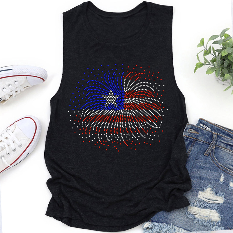 Sparkle Rhinestone Flag Fireworks Teacher Tank Top