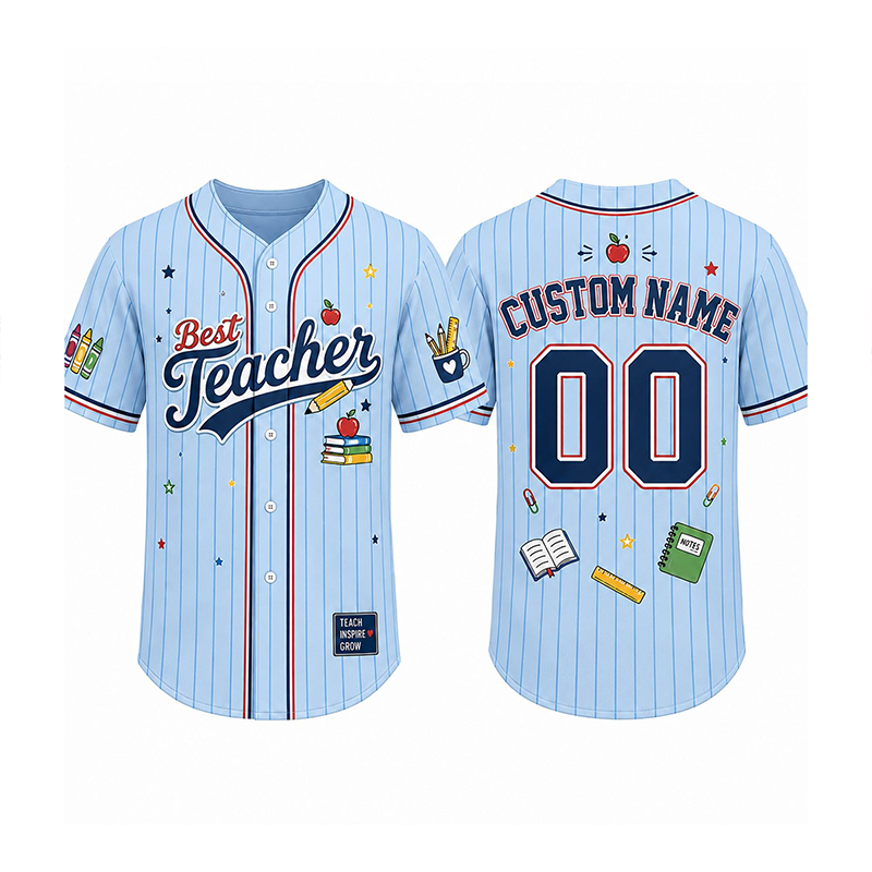 Personalized Team School Stuff Preppy Stripes Teacher Baseball Jersey