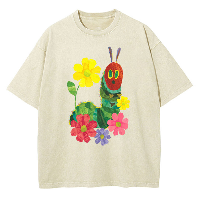Flowers And The Very Hungry Caterpillar Teacher Washed T-Shirt