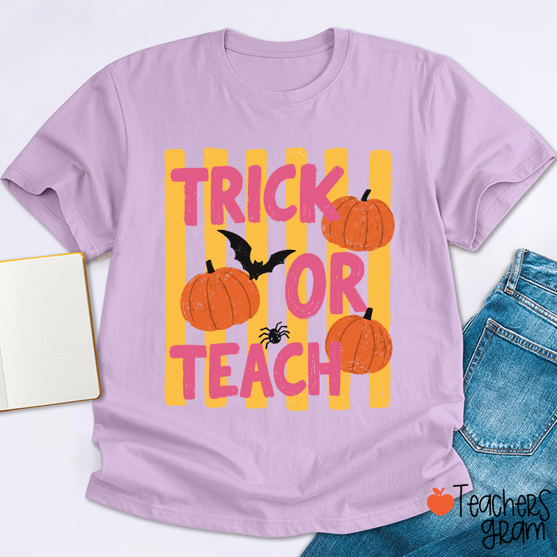 Personalized Trick Or Teach Pumpkin Bat Spider Halloween Teacher T-Shirt
