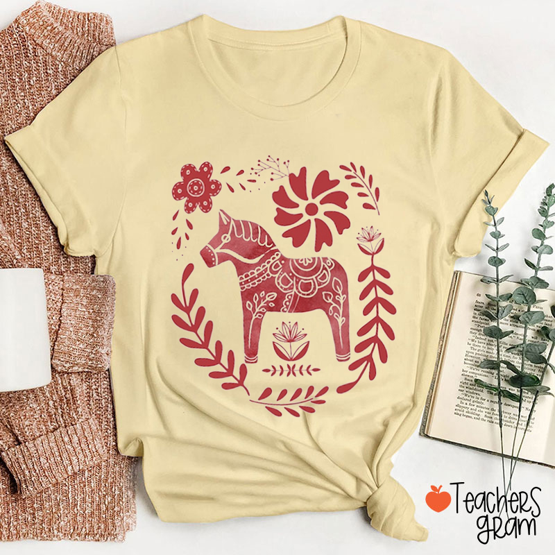Nordic Christmas Swedish Folk Art Teacher T-Shirt