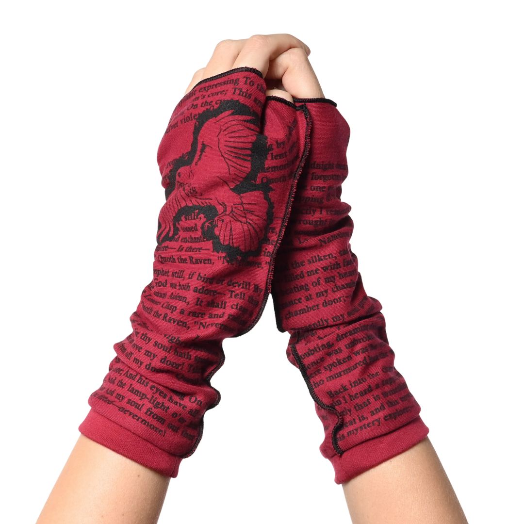 The Raven Writing Gloves _ Black and Gray Fingerless Gloves