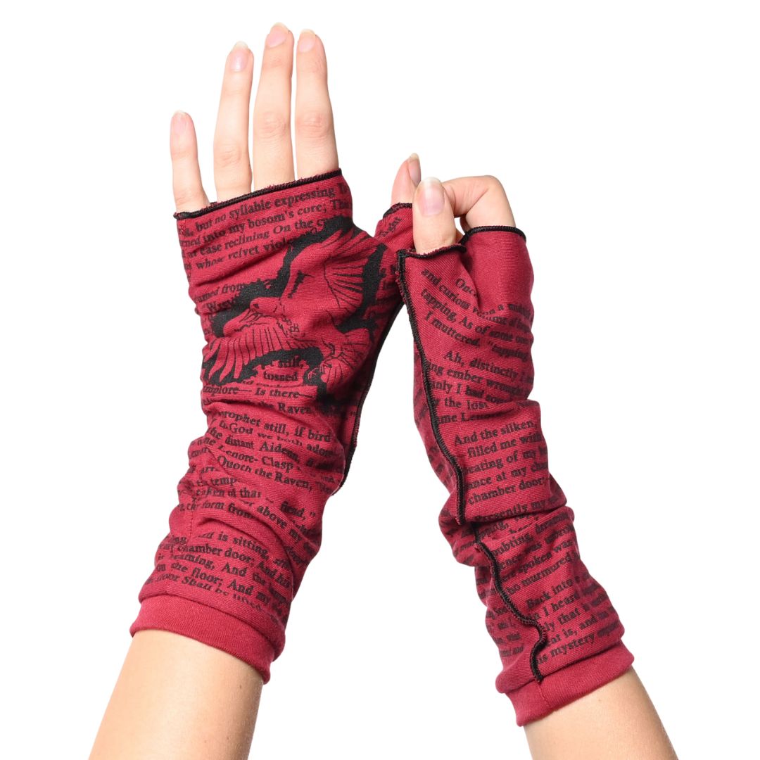 The Raven Writing Gloves _ Black and Gray Fingerless Gloves