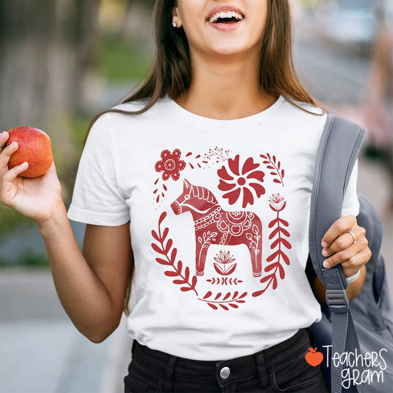Nordic Christmas Swedish Folk Art Teacher T-Shirt