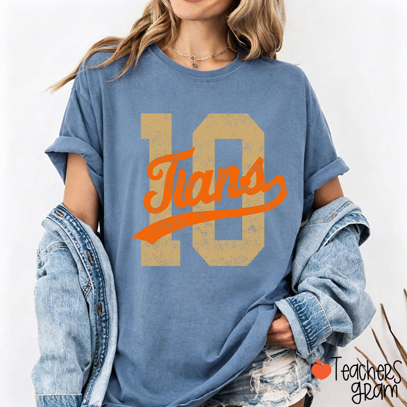 Personalized Mascot Distressed Sport Number Teacher T‑Shirt