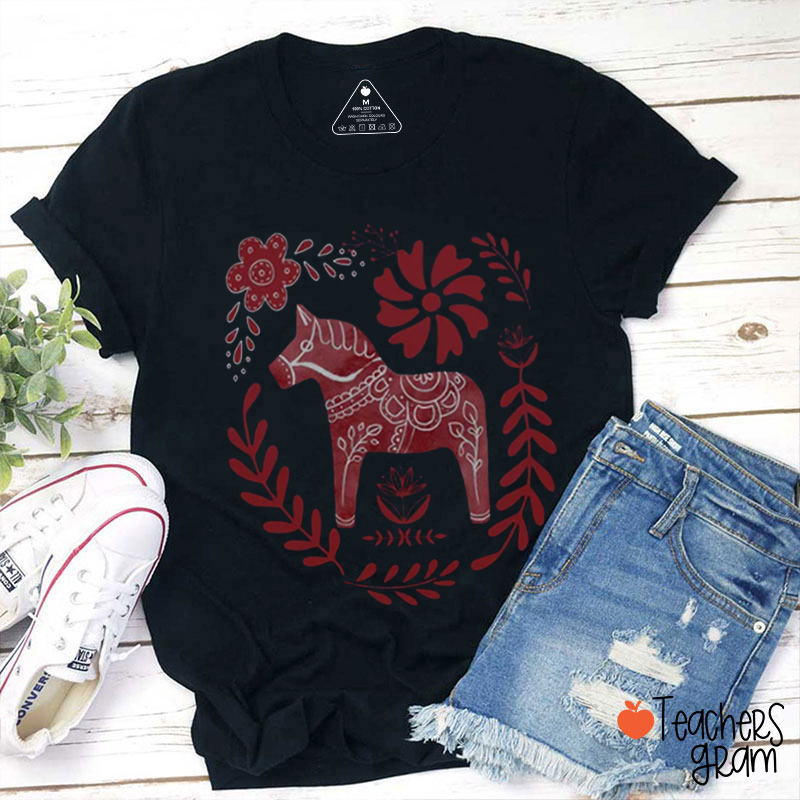 Nordic Christmas Swedish Folk Art Teacher T-Shirt