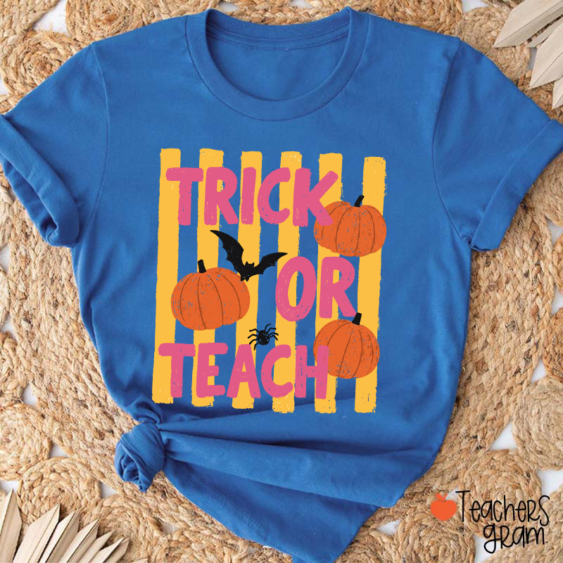 Personalized Trick Or Teach Pumpkin Bat Spider Halloween Teacher T-Shirt