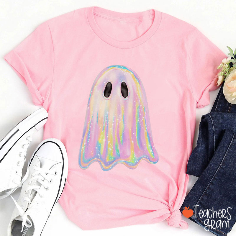 Halloween Shiny Ghost Teacher T-Shirt