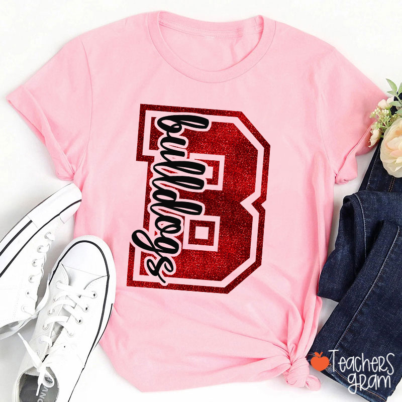 Personalized Glitter Letter And Mascot Teacher T-Shirt