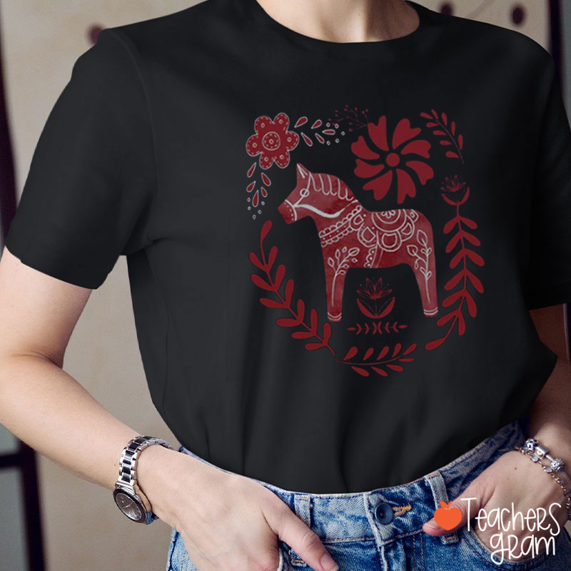 Nordic Christmas Swedish Folk Art Teacher T-Shirt