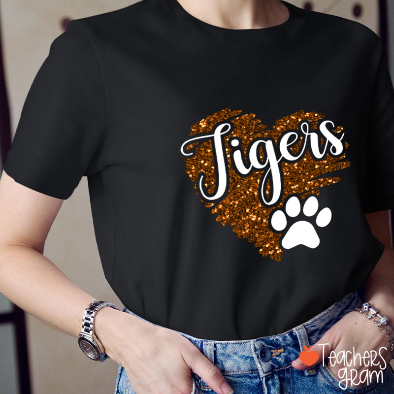 Personalized Mascot Glitter Heart Teacher T-Shirt