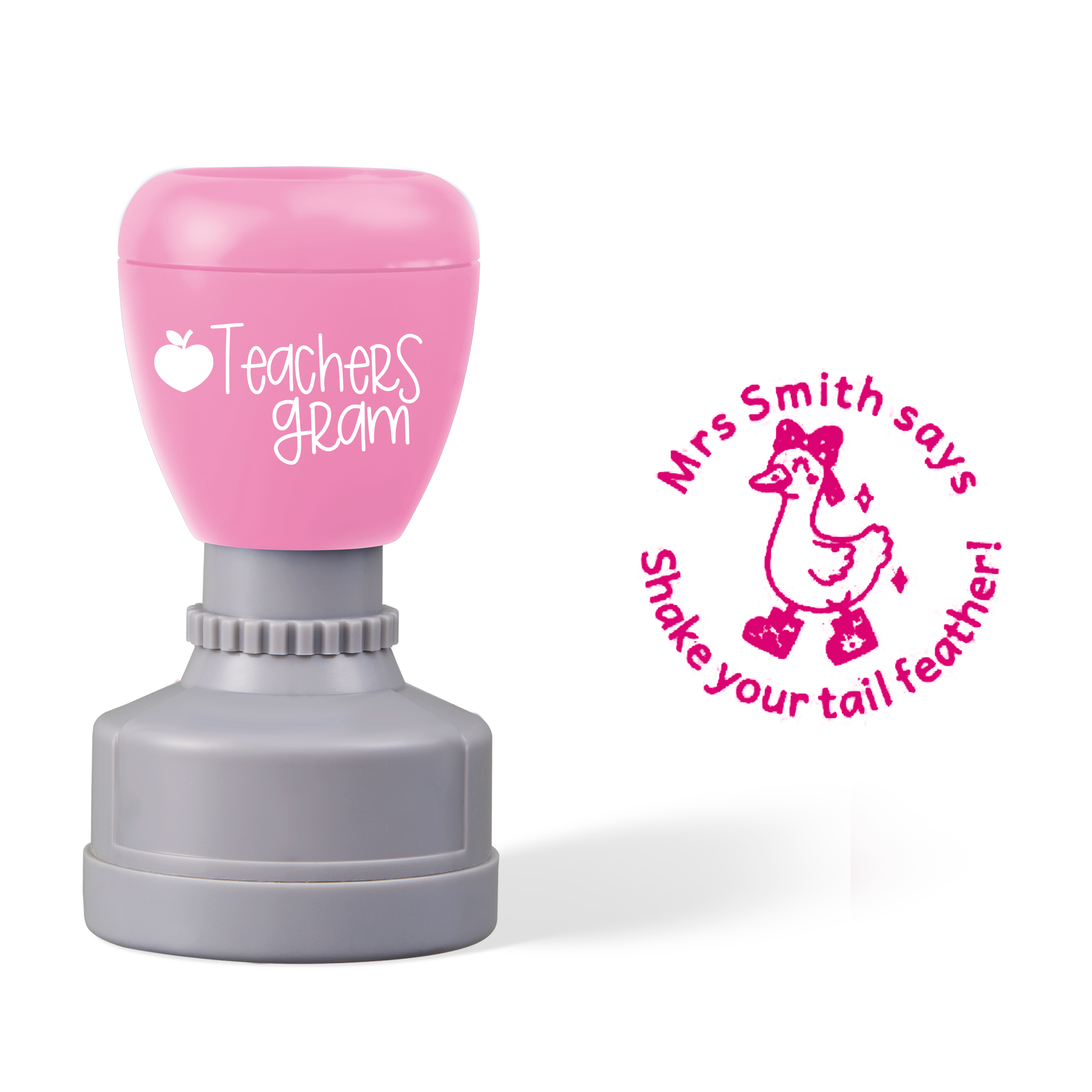 Personalized Name Says Shake Your Tail Feather Teacher Stamp