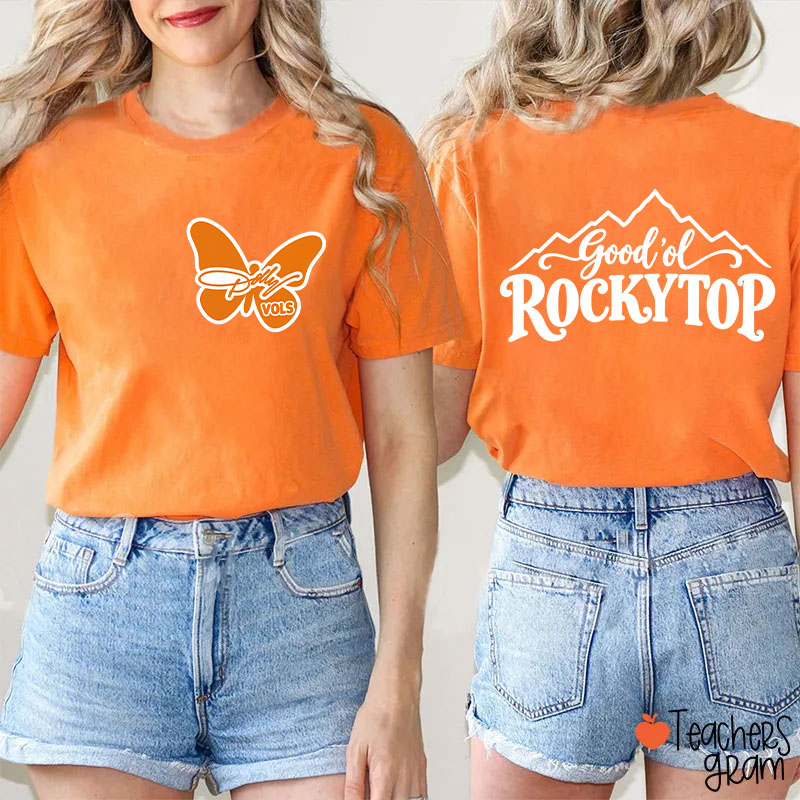 Rocky Top Tennessee Mountain Star Butterfly Teacher Two Sided T‑Shirt