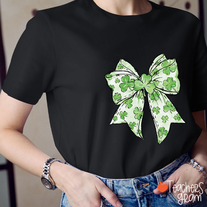 Coquette Shamrock Bow St Patrick's Teacher T-Shirt