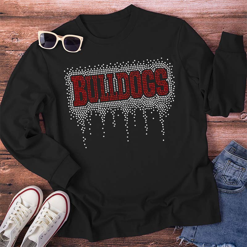Personalized Mascot Drip Faux Rhinestone Teacher Long Sleeve T-Shirt