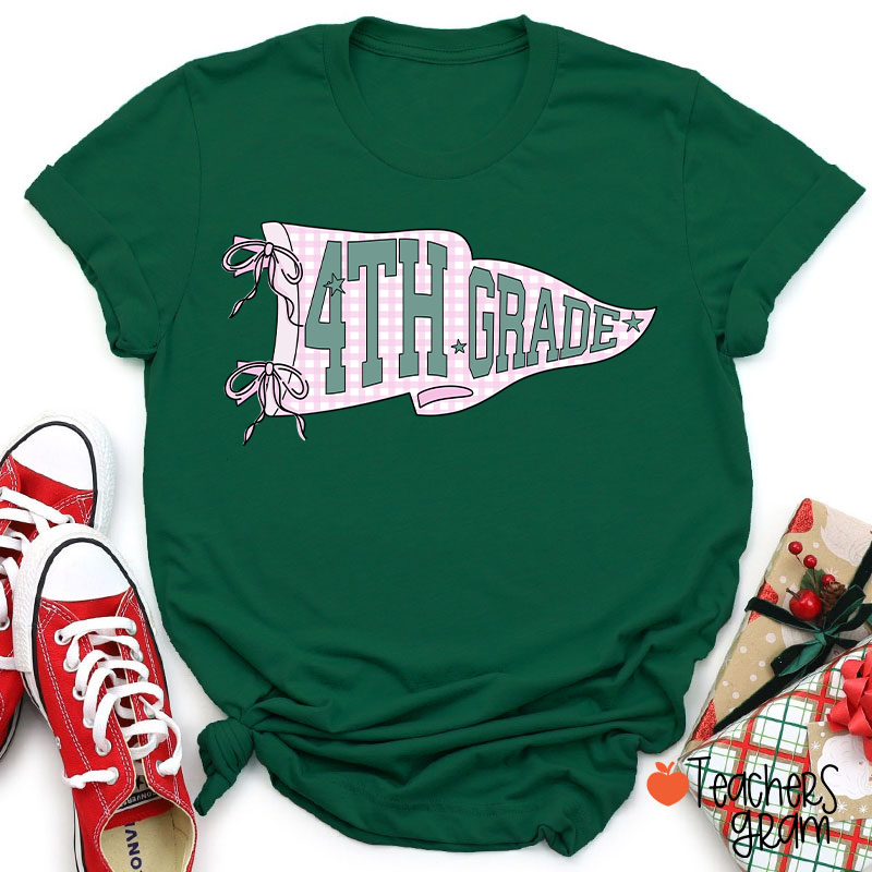 Personalized Text Gingham Pennant Teacher T-Shirt