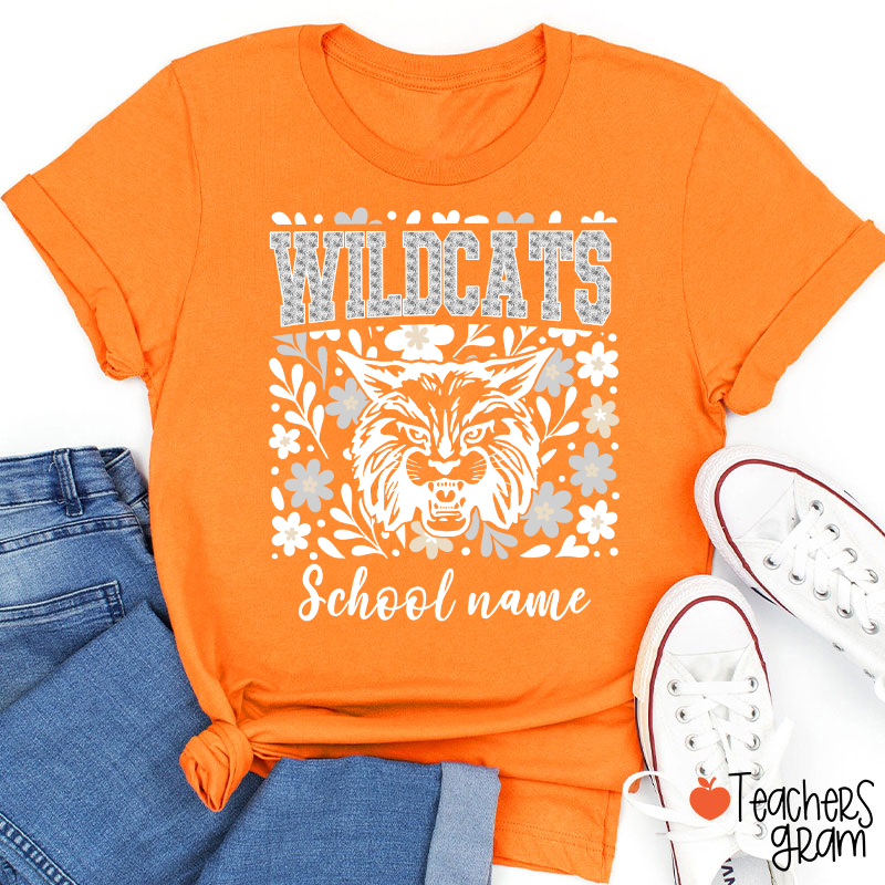 Personalized Mascot And School Name Flowers School Spirit Teacher T-Shirt