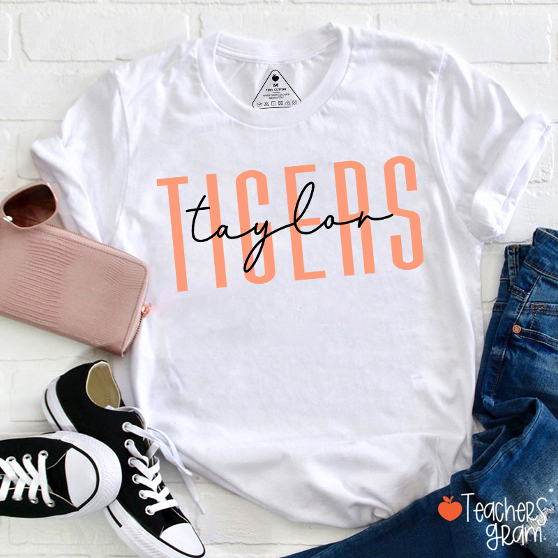 Personalized Mascot And Name Simple Fonts School Spirit Teacher T-Shirt