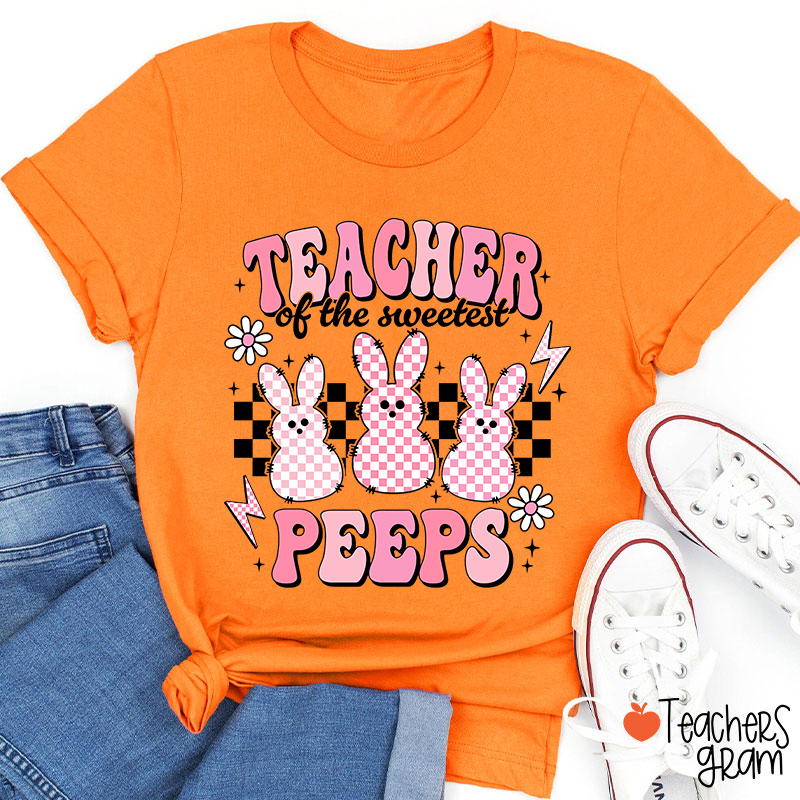 Pink Checkerboard Bunny Teacher Of The Sweetest Peeps Teacher T-Shirt