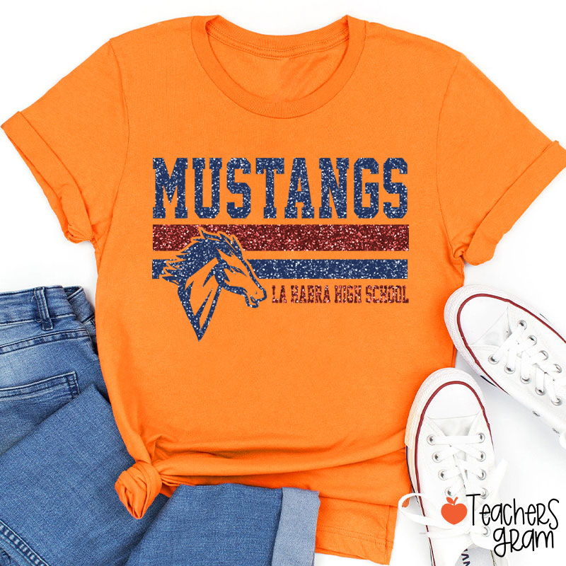 Personalized Mascot And School Name Contrasting Lines Teacher T-Shirt