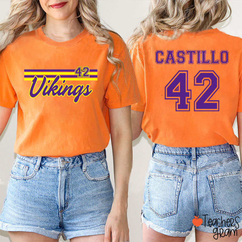 Personalized Mascot Contrast Color Line Design Teacher Two Sided T-Shirt