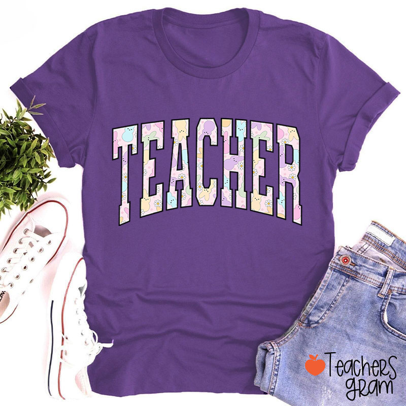 Pink Bunny Printed Teacher Tee