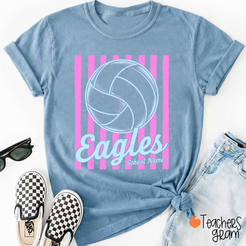 Personalized Mascot Preppy Striped Teacher T-Shirt
