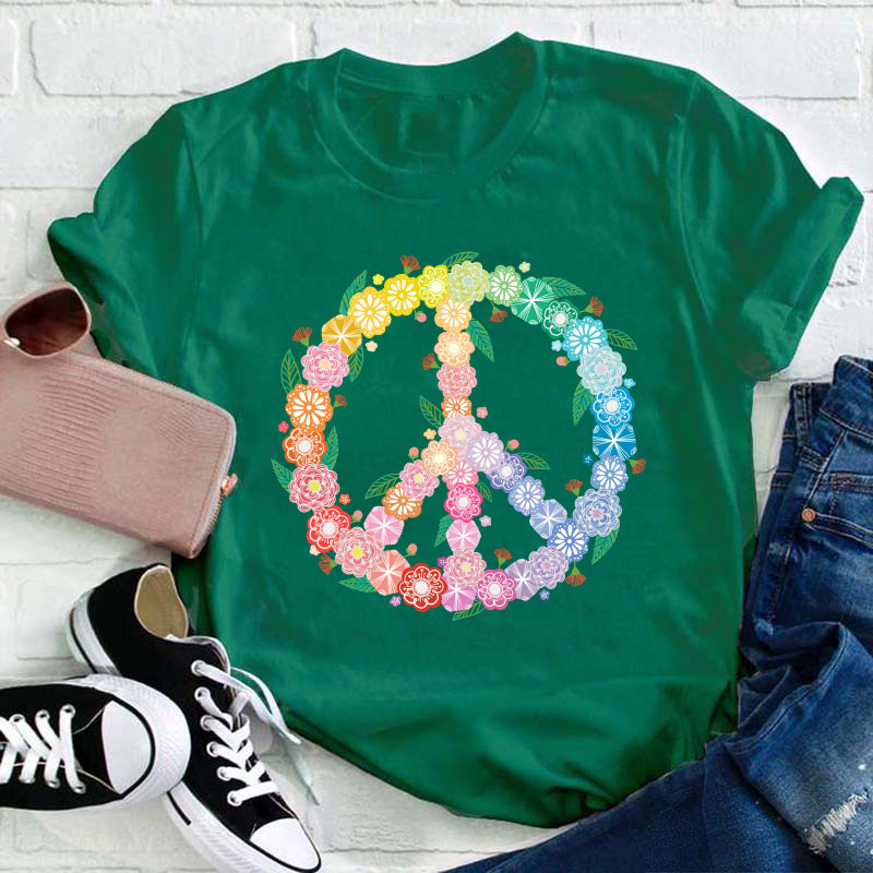 Peace Love Flower Teacher T-Shirt