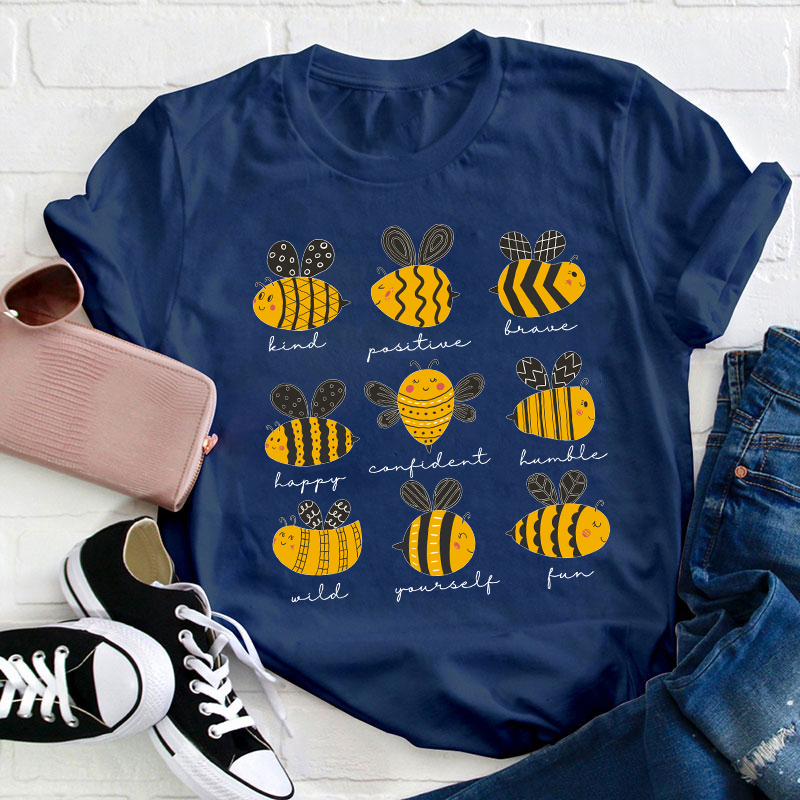 Bee Kind Positive Brave Happy Confident Humble Teacher T-Shirt