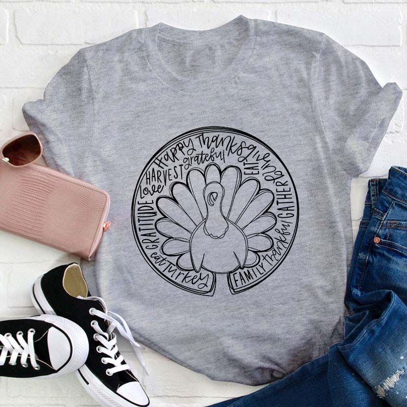 Happy Thanksgiving Turkey Teacher T-Shirt