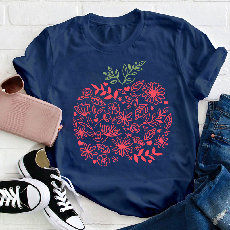 Teacher Apple Flower Teacher T-Shirt