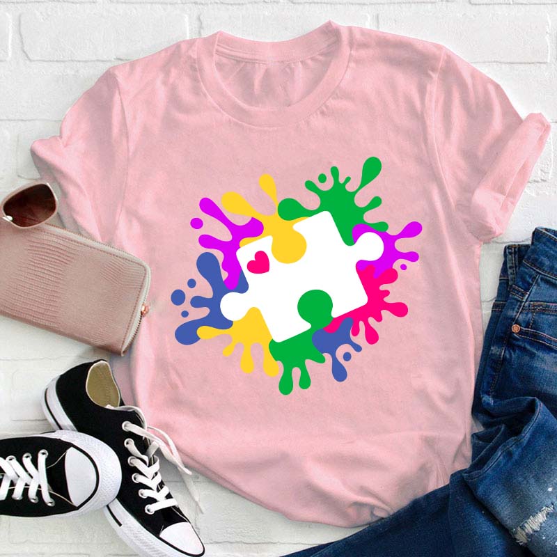Autism Puzzle Piece Teacher T-Shirt