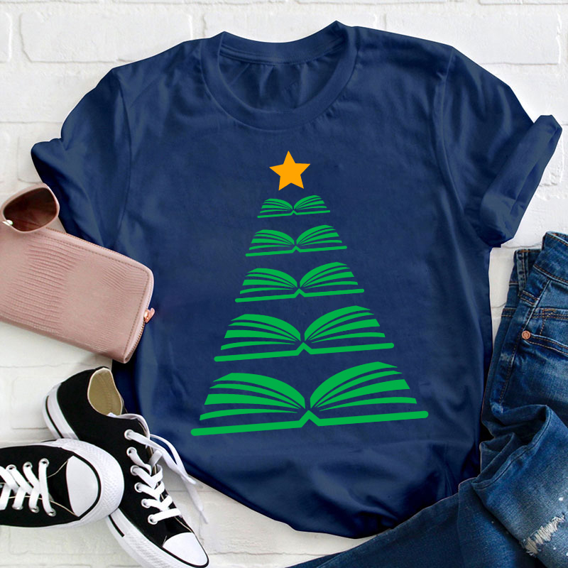 Book Christmas Tree Teacher T-Shirt