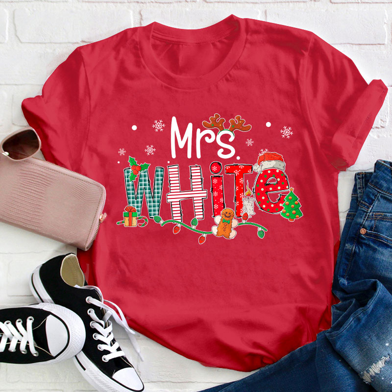 Personalized Teacher Name Christmas Teacher T-Shirt