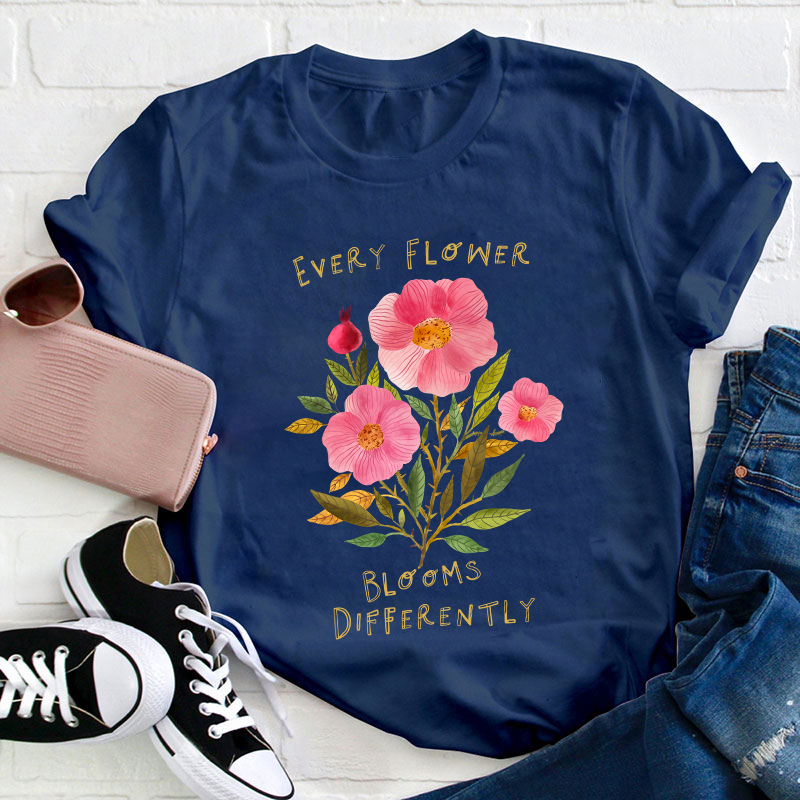 Every Flower Blooms Differently Neurodiversity Teacher T-Shirt